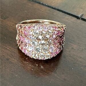 Rose Gold Hombre - Red, Pink and White Stones. Interesting Shape. EA 925.Size 8.